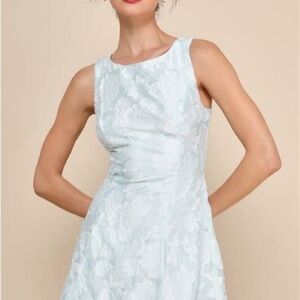 NWT Lulus Blue Exquisite Moments Floral Jacquard Sleeveless Mini Dress Size M
